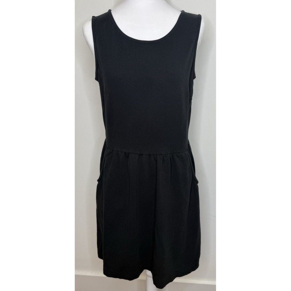 Garnet Hill Dress Fit and Flare 8 Black Tank Sleevless‎ Ponte Pockets Minimalist